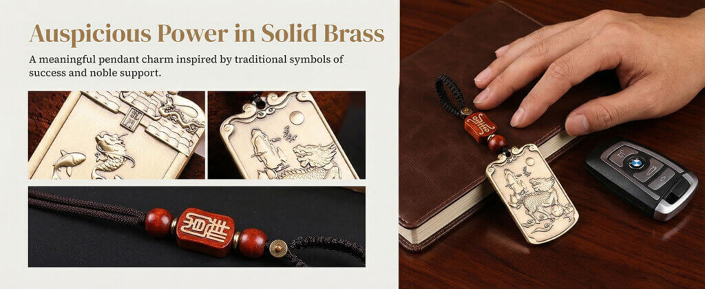 Daoism Light solid brass carp dragon gate qilin pendant charm for success and good fortune