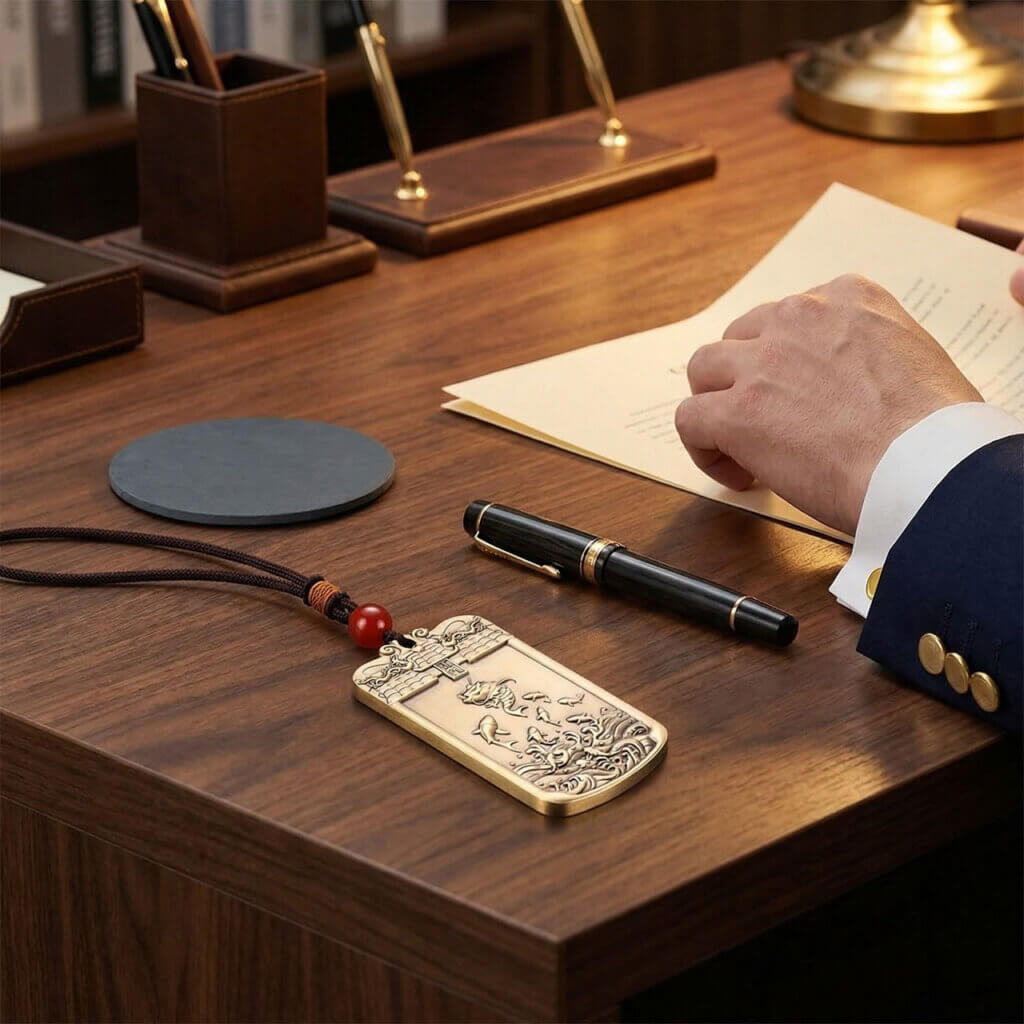 Daoism Light solid brass carp dragon gate qilin pendant charm for success and good fortune