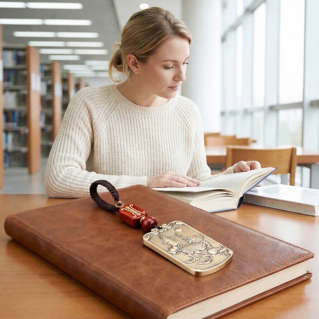 Daoism Light solid brass carp dragon gate qilin pendant charm for success and good fortune