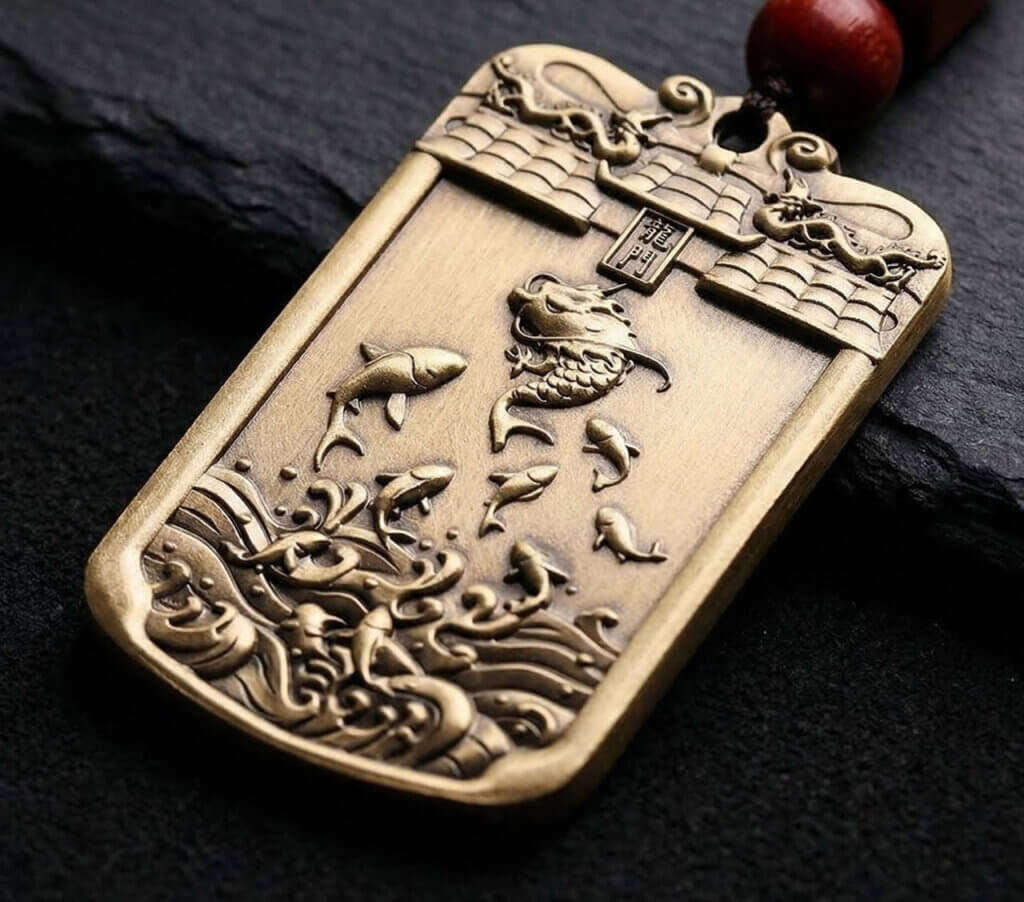 Daoism Light solid brass carp dragon gate qilin pendant charm for success and good fortune