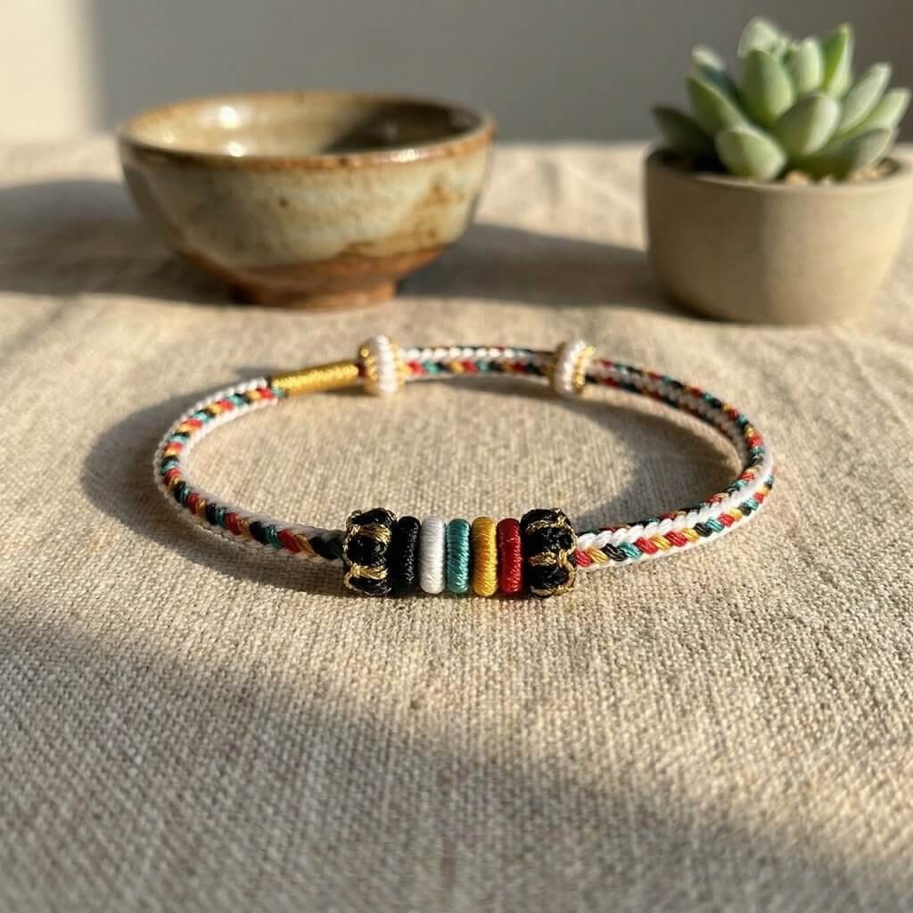 Five Elements braided wrist cord in five colors for Bazi balance