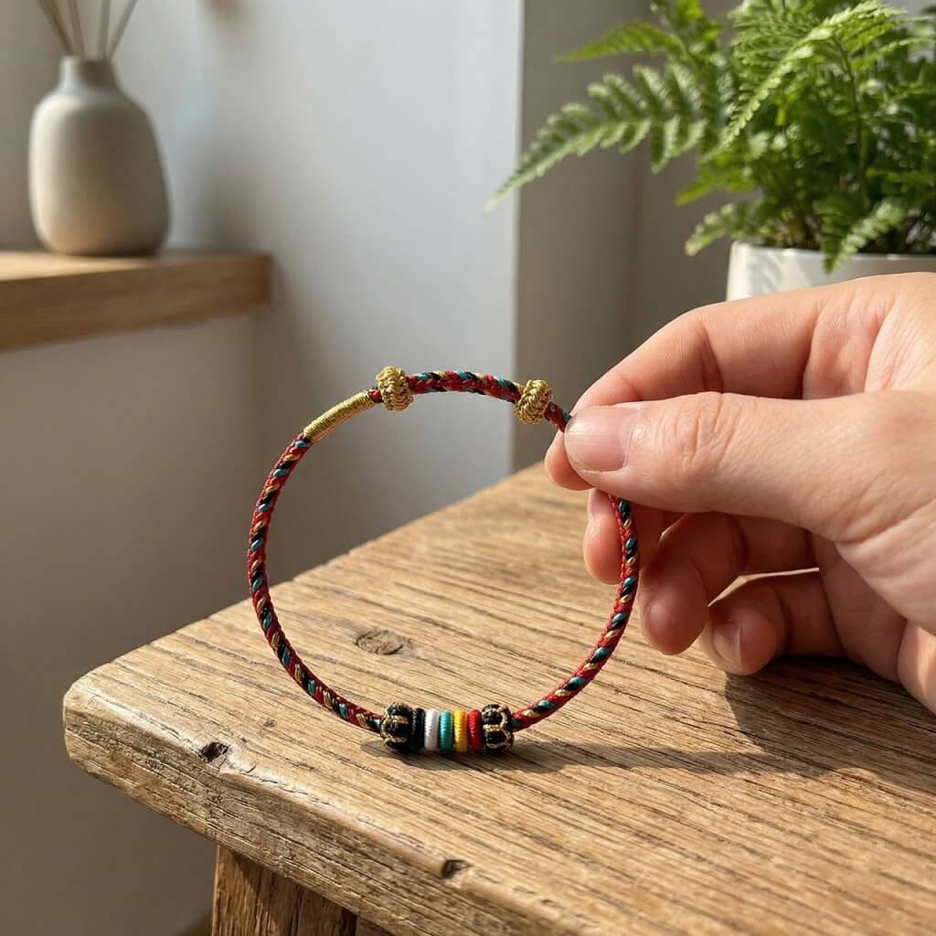 Five Elements braided wrist cord in five colors for Bazi balance