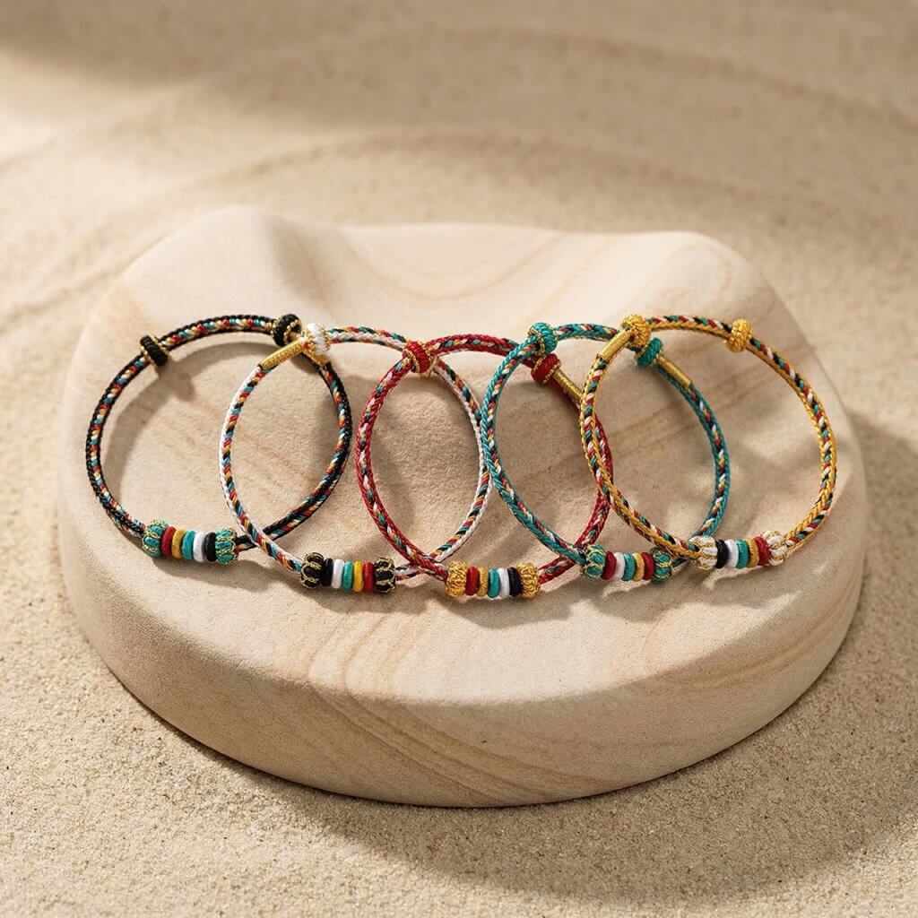 Five Elements braided wrist cord in five colors for Bazi balance