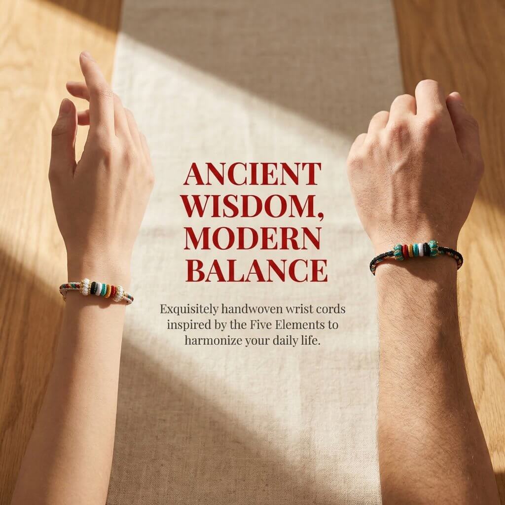 Five Elements braided wrist cord in five colors for Bazi balance