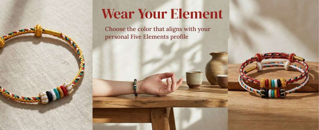 Five Elements braided wrist cord in five colors for Bazi balance