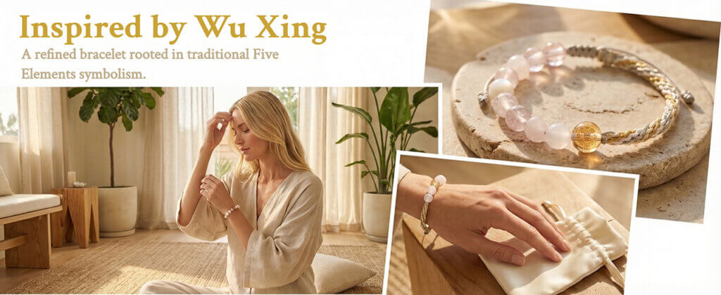 Daoism Light Five Elements crystal bracelet with handwoven endless knot