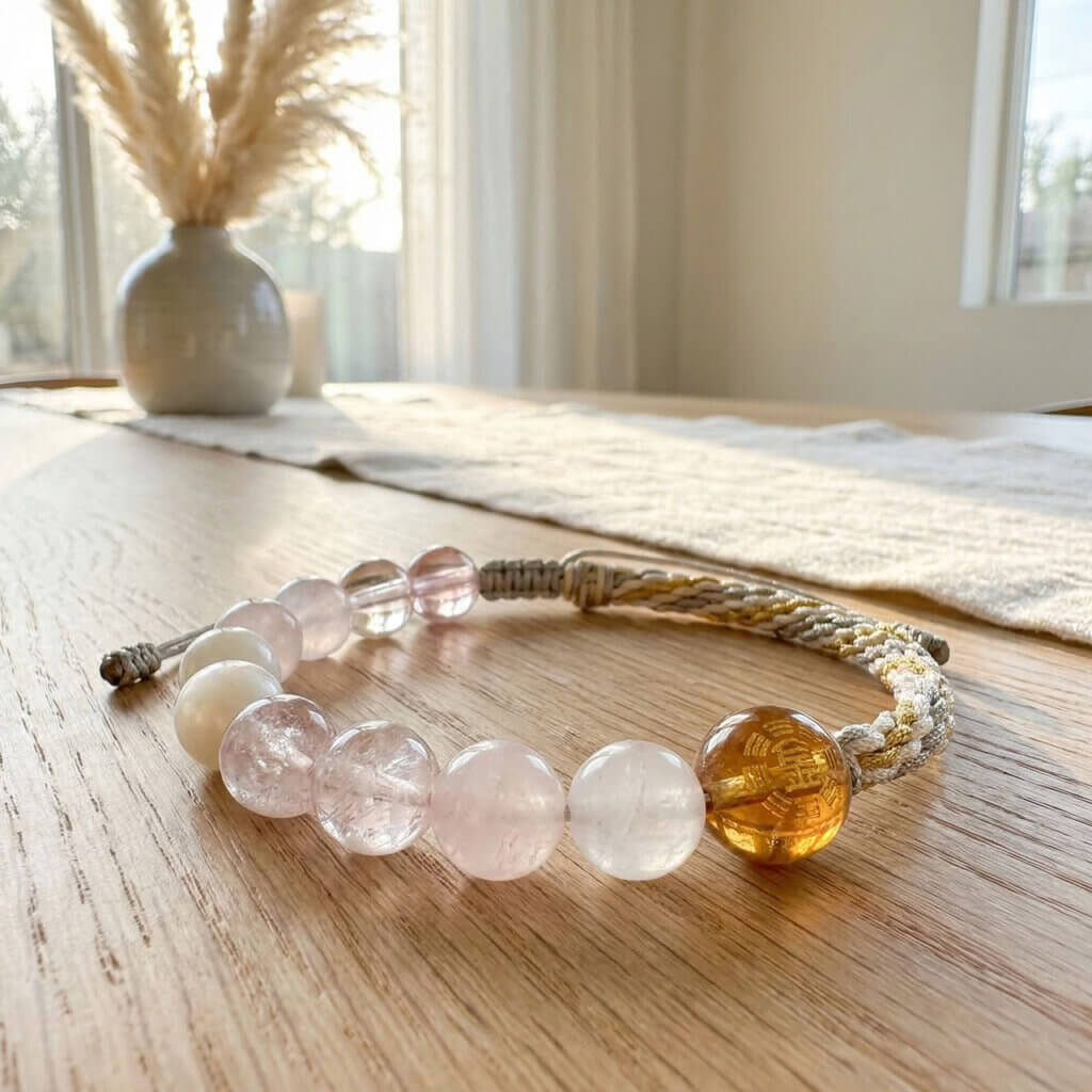 Daoism Light Five Elements crystal bracelet with handwoven endless knot