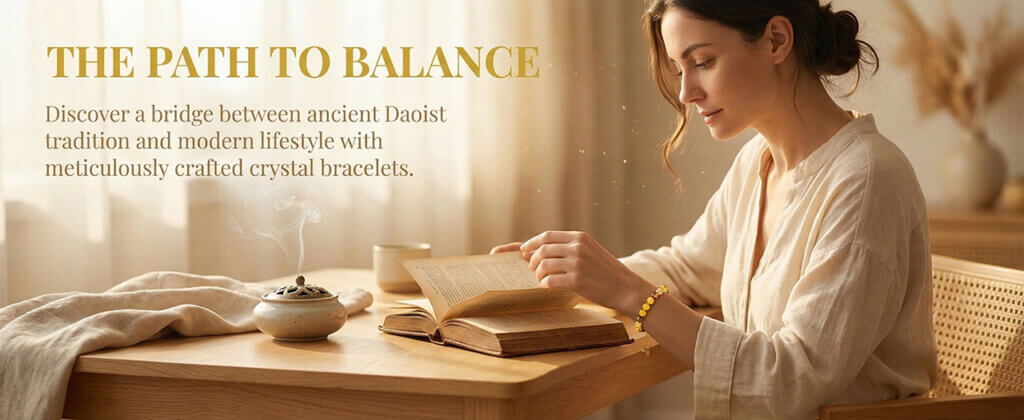 Daoism Light Five Elements crystal bracelet with handwoven endless knot