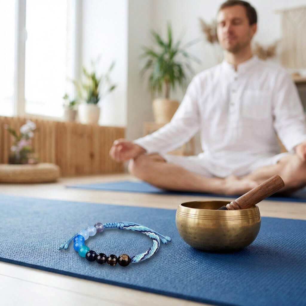 Daoism Light Five Elements crystal bracelet with handwoven endless knot