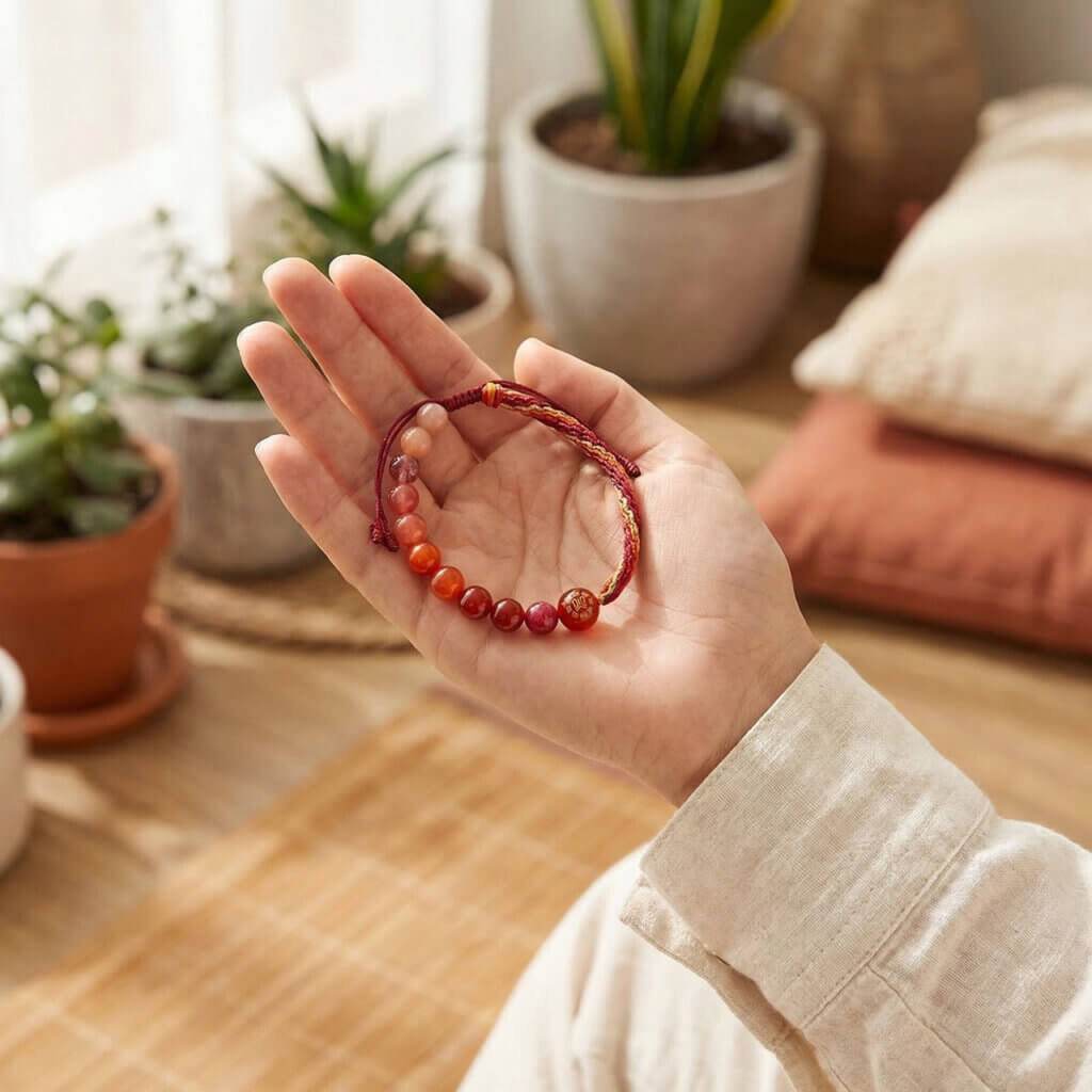 Daoism Light Five Elements crystal bracelet with handwoven endless knot