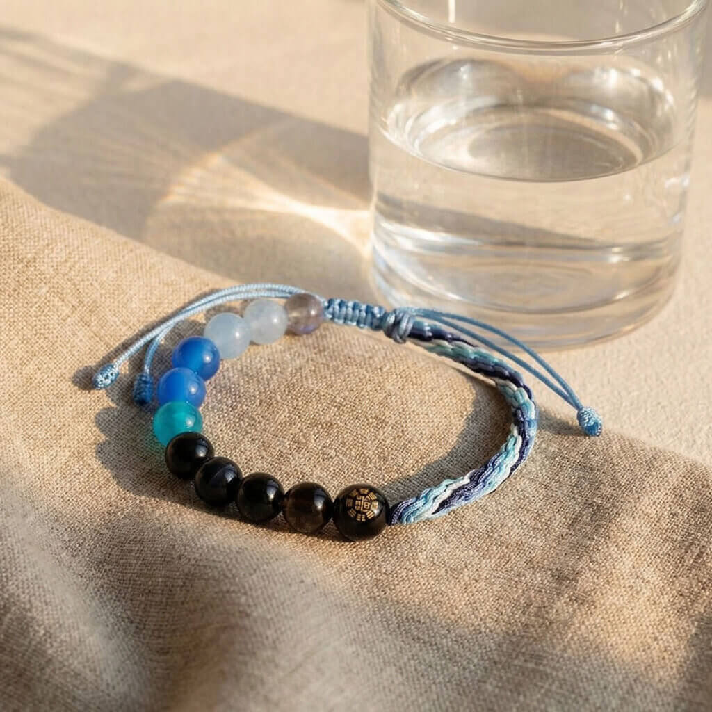 Daoism Light Five Elements crystal bracelet with handwoven endless knot