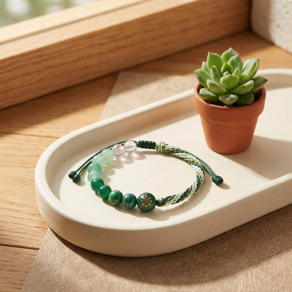 Daoism Light Five Elements crystal bracelet with handwoven endless knot