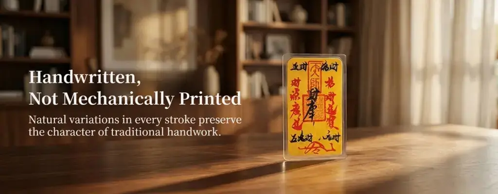 Handwritten Cai Fu card presented as a traditional cultural gift