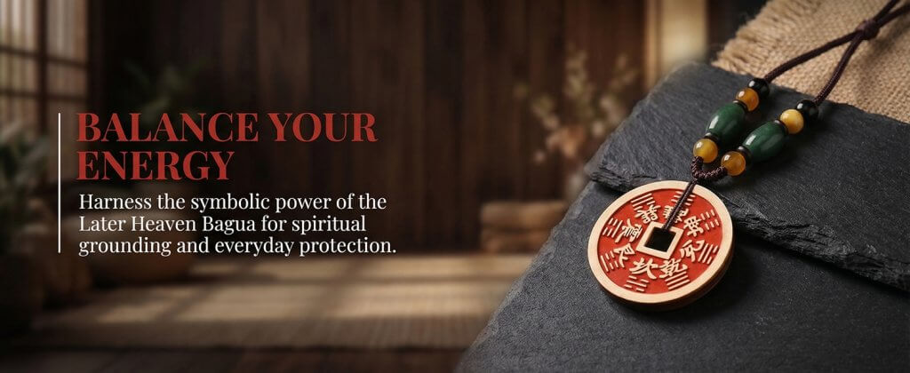 Solid brass Daoist protection keychain with Mountain Spirit Coin and Later Heaven Bagua