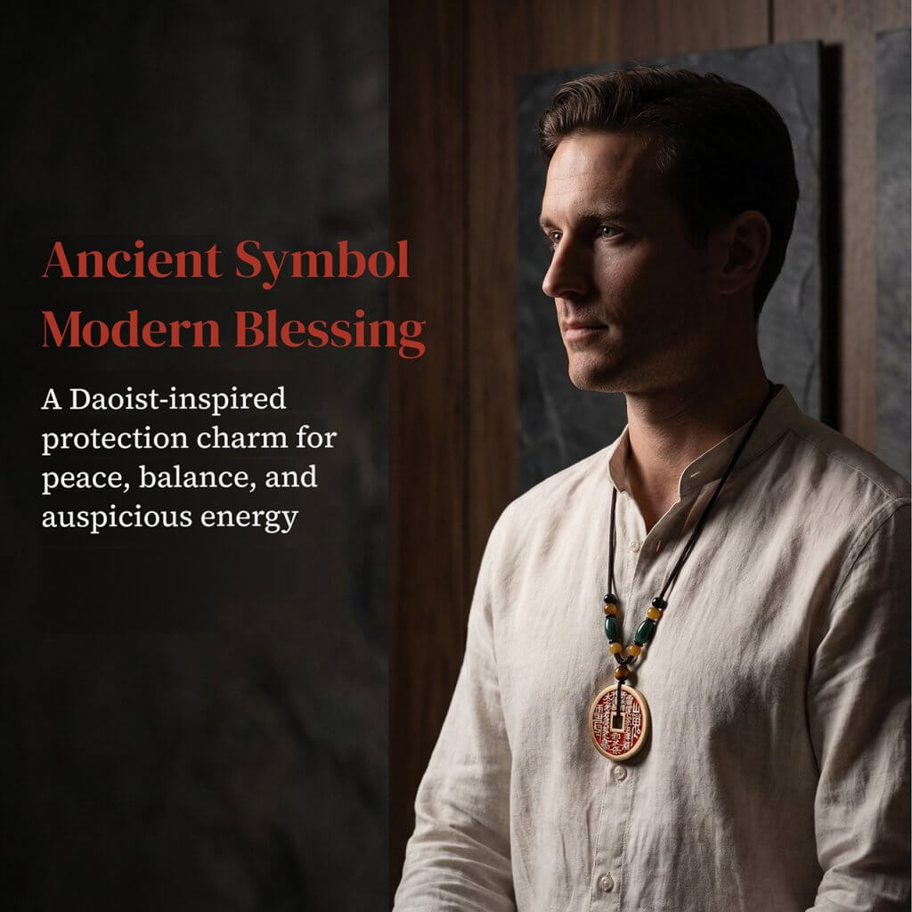 Cinnabar Mountain Spirit Amulet Coin pendant in solid brass with Later Heaven Bagua design