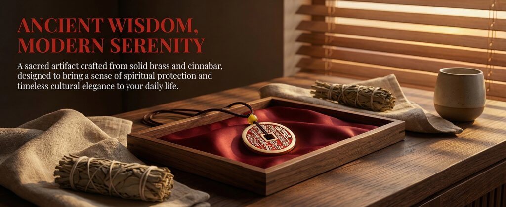 Solid brass Daoist protection keychain with Mountain Spirit Coin and Later Heaven Bagua