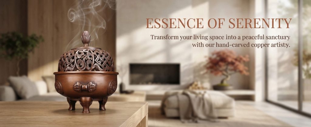 lotus incense burner with smoke in zen tea room