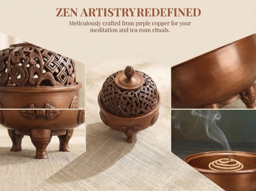 lotus incense burner with smoke in zen tea room