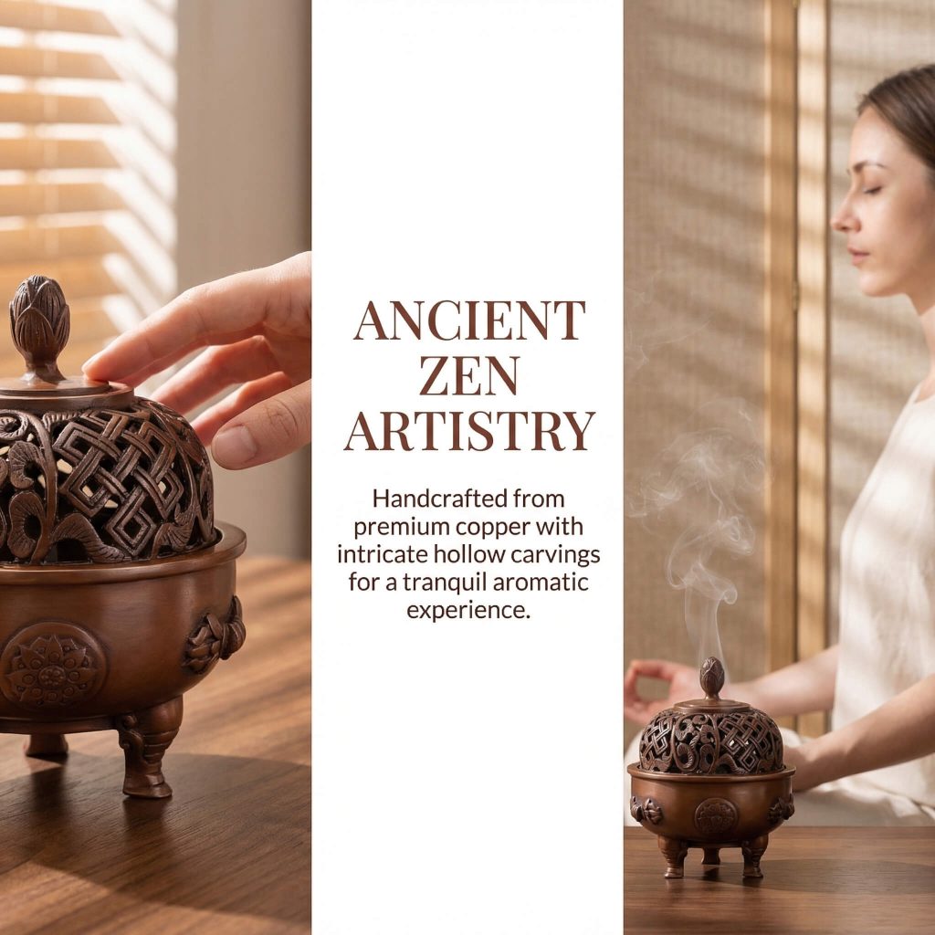 lotus incense burner with smoke in zen tea room