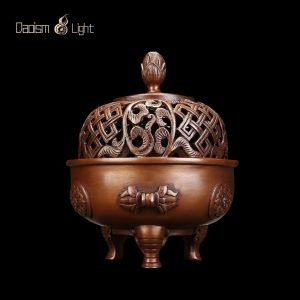 lotus incense burner with smoke in zen tea room