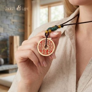Traditional Chinese brass amulet keychain for peace and protection