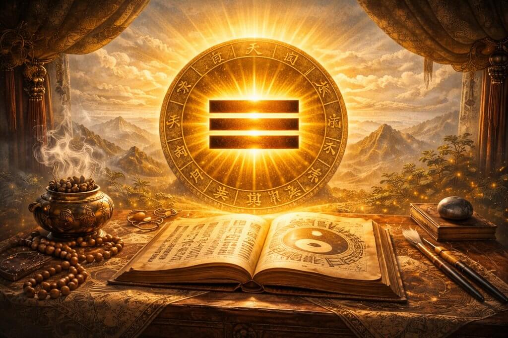 Qian Trigram Meaning Explained symbol with three solid lines representing Heaven and pure Yang energy in Bagua