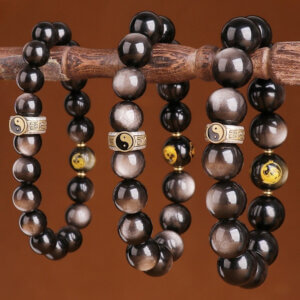 Daoism Light Five-Way Wealth God bracelet with 925 silver mantra detail