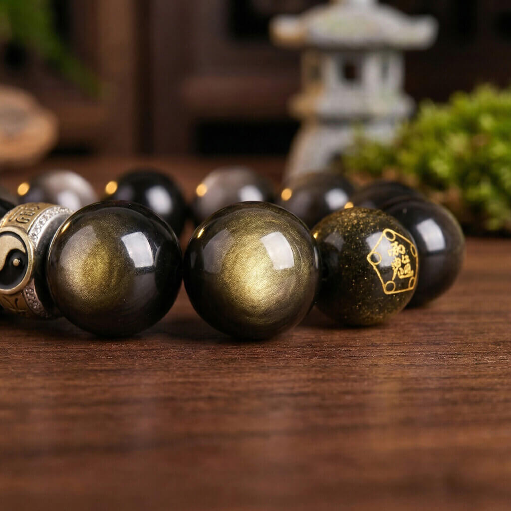 Daoism Light Five-Way Wealth God bracelet with 925 silver mantra detail