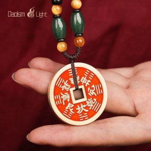 Traditional Chinese brass amulet keychain for peace and protection