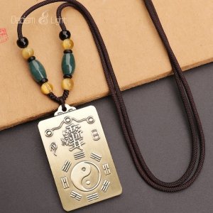 Solid brass Yin Yang Early Heaven Bagua pendant back cloud seal