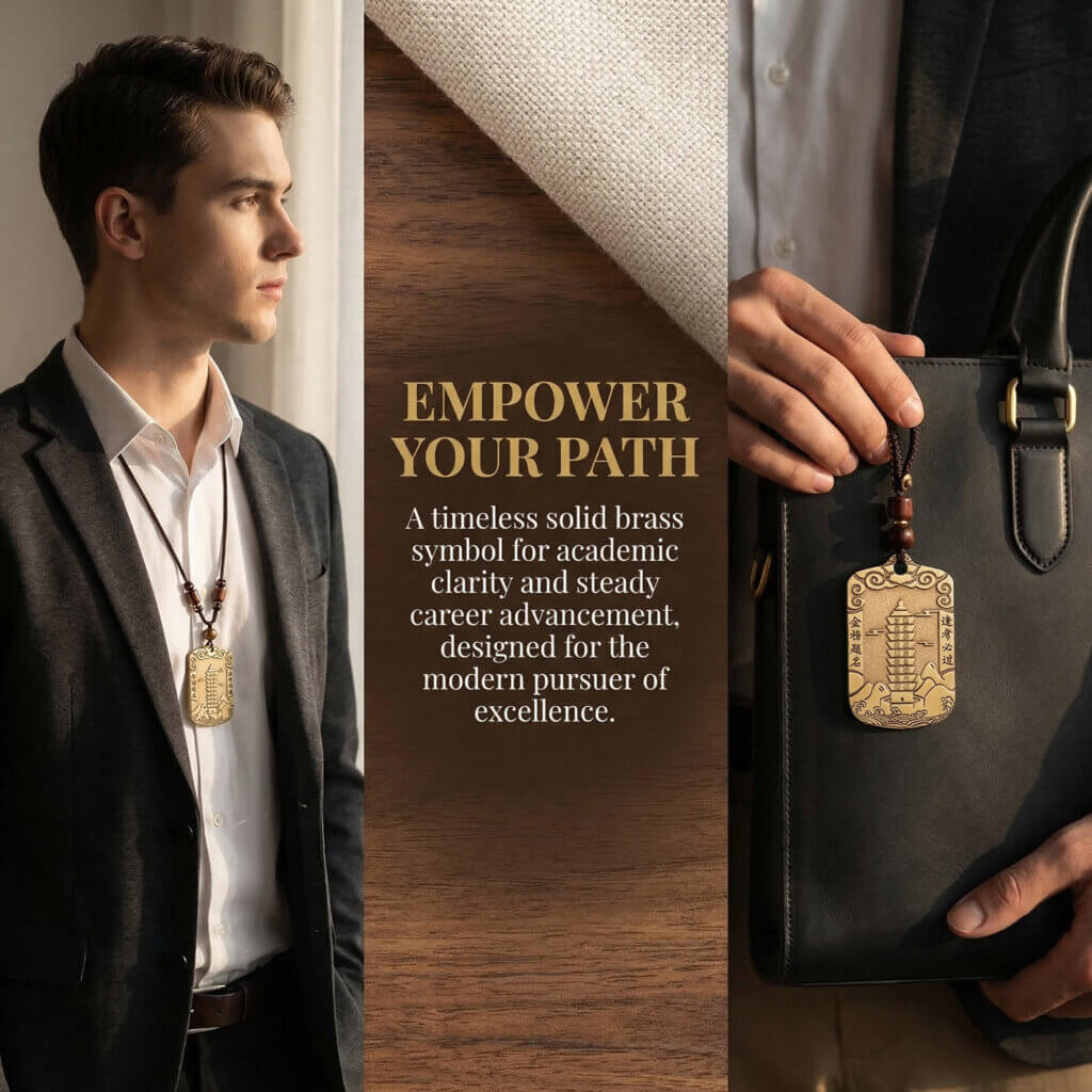 Brass study luck pendant with cloud and mountain motifs