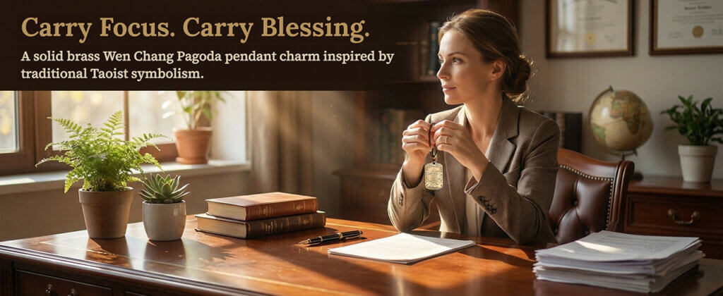 Brass study luck pendant with cloud and mountain motifs