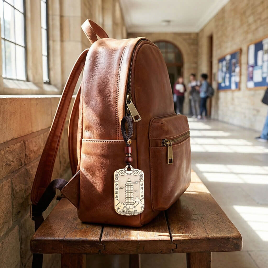 Brass study luck pendant with cloud and mountain motifs