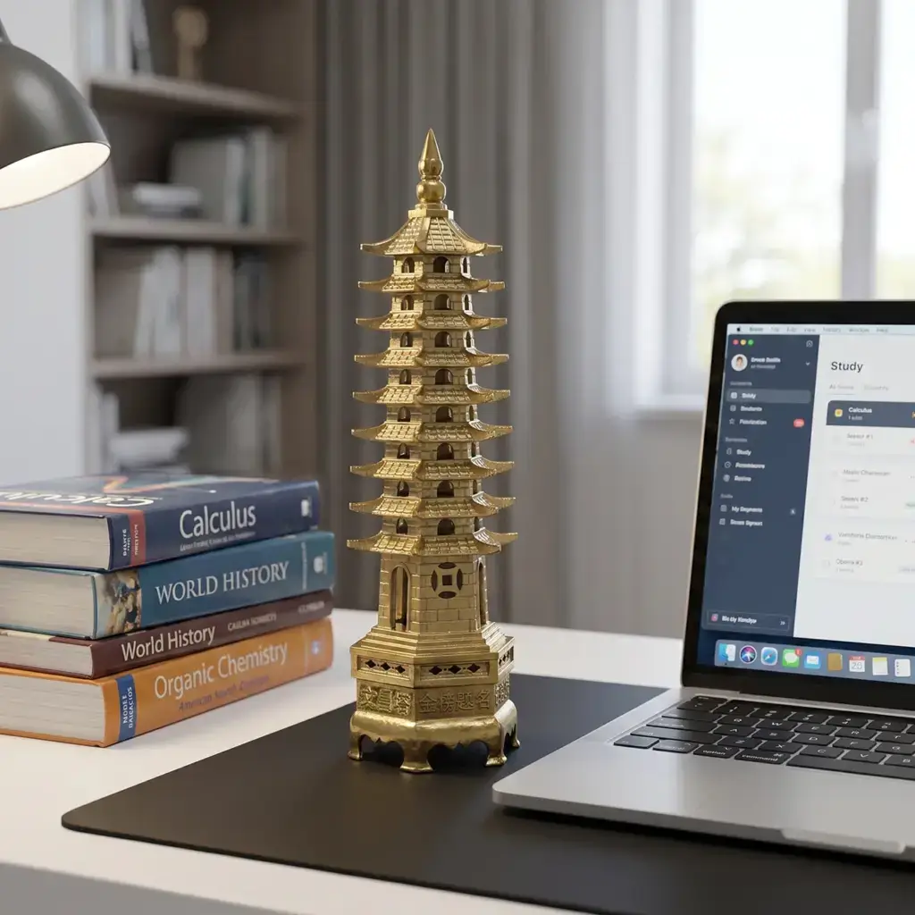 9-level brass Wen Chang Pagoda tower for desk decor