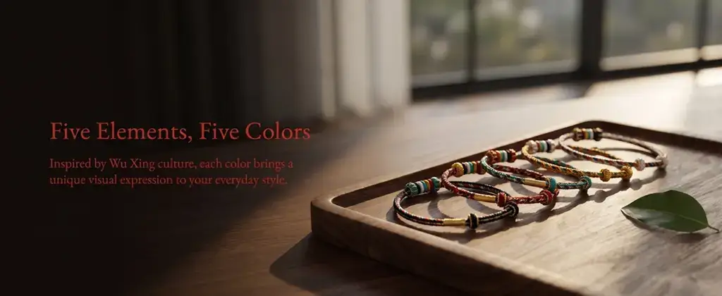 Daoism Light Five Elements Wu Xing braided wrist cord bracelet