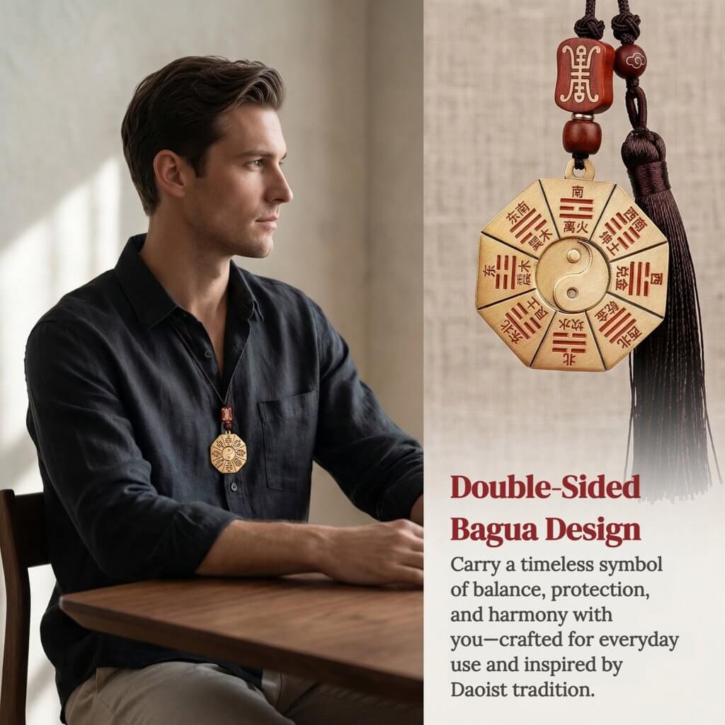 Feng Shui brass Bagua necklace for balance and protection