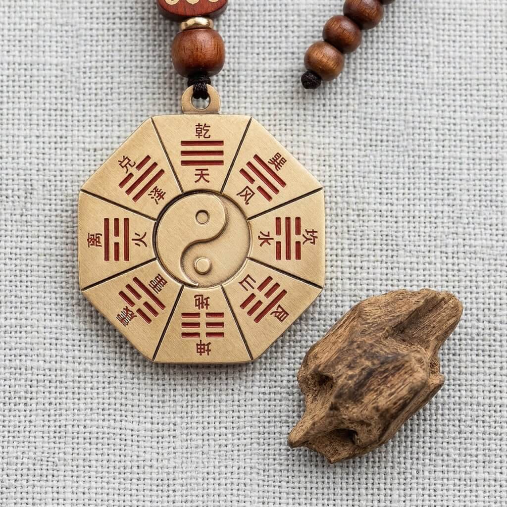 Feng Shui brass Bagua necklace for balance and protection