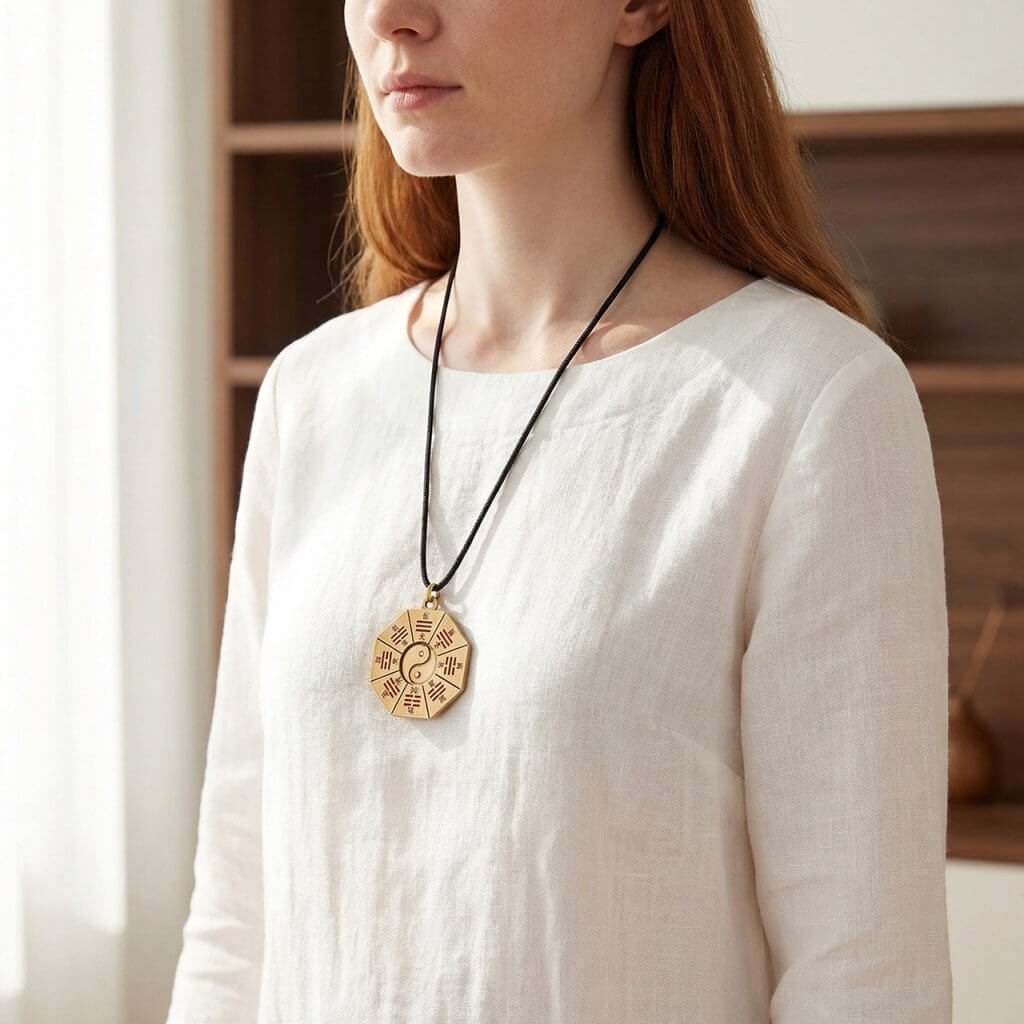 Feng Shui brass Bagua necklace for balance and protection