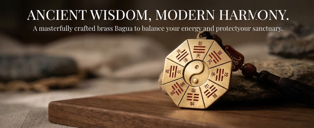 Feng Shui brass Bagua necklace for balance and protection