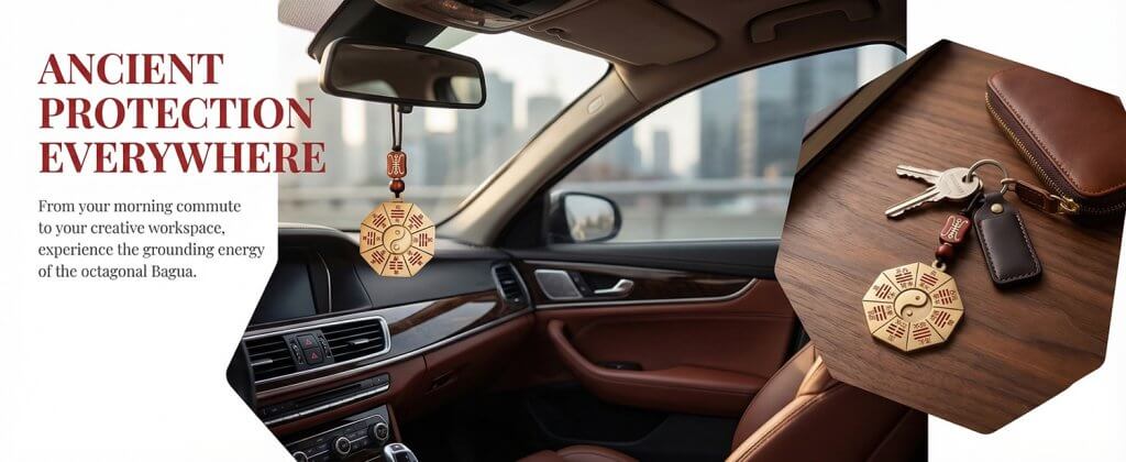 Feng Shui brass Bagua necklace for balance and protection