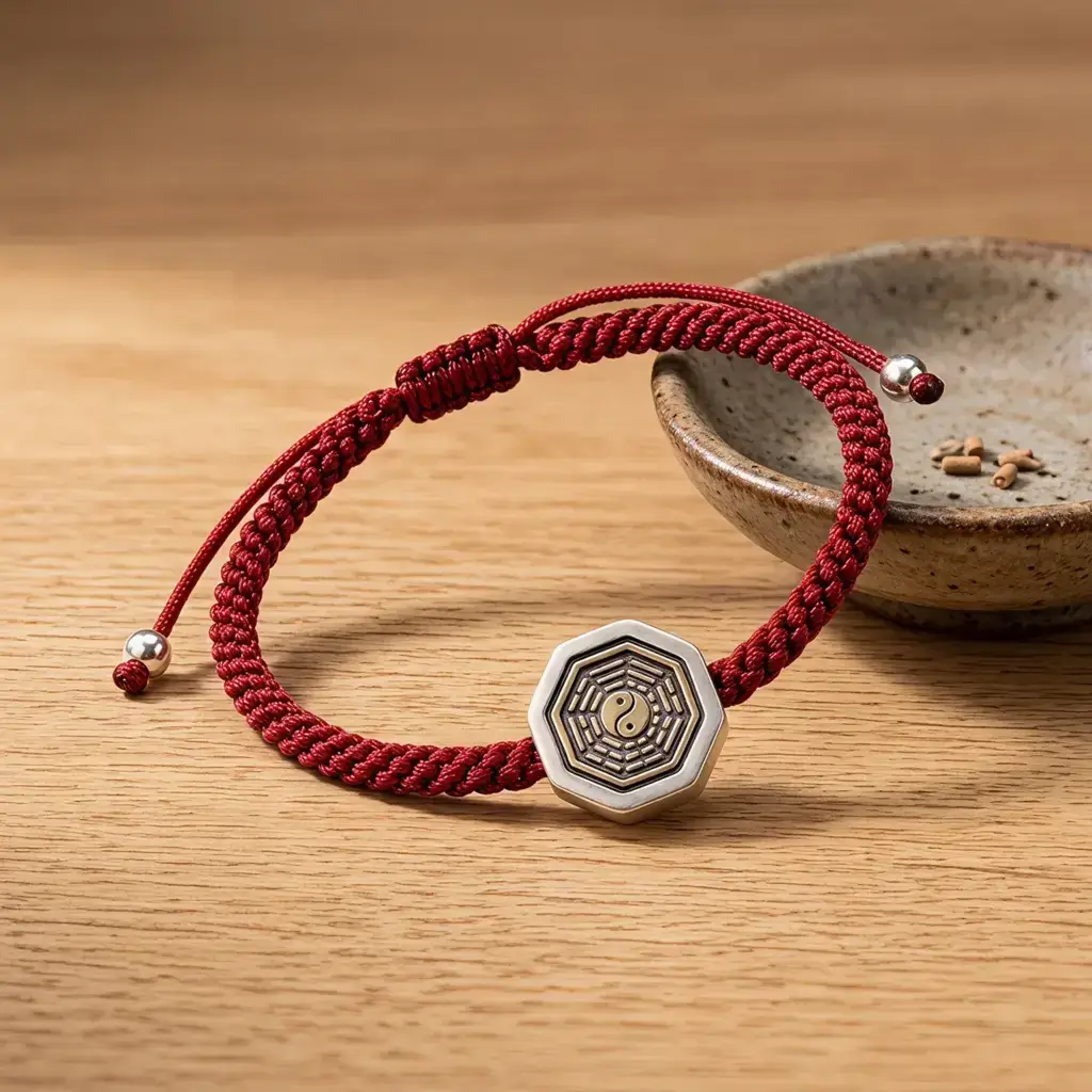 Daoism Light 925 sterling silver Zi Wei Hui Taiji Bagua couple bracelet with red woven cord
