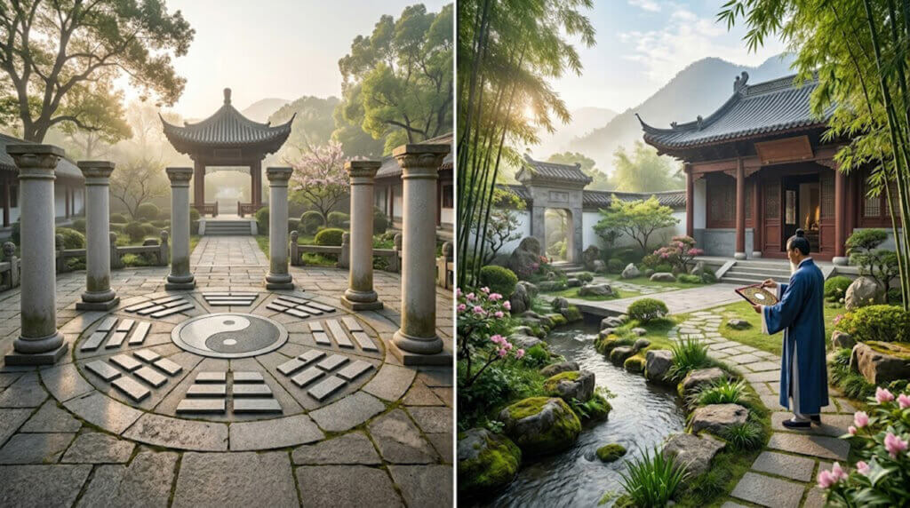 Bagua vs Feng Shui explained through Daoist symbolism and spatial harmony