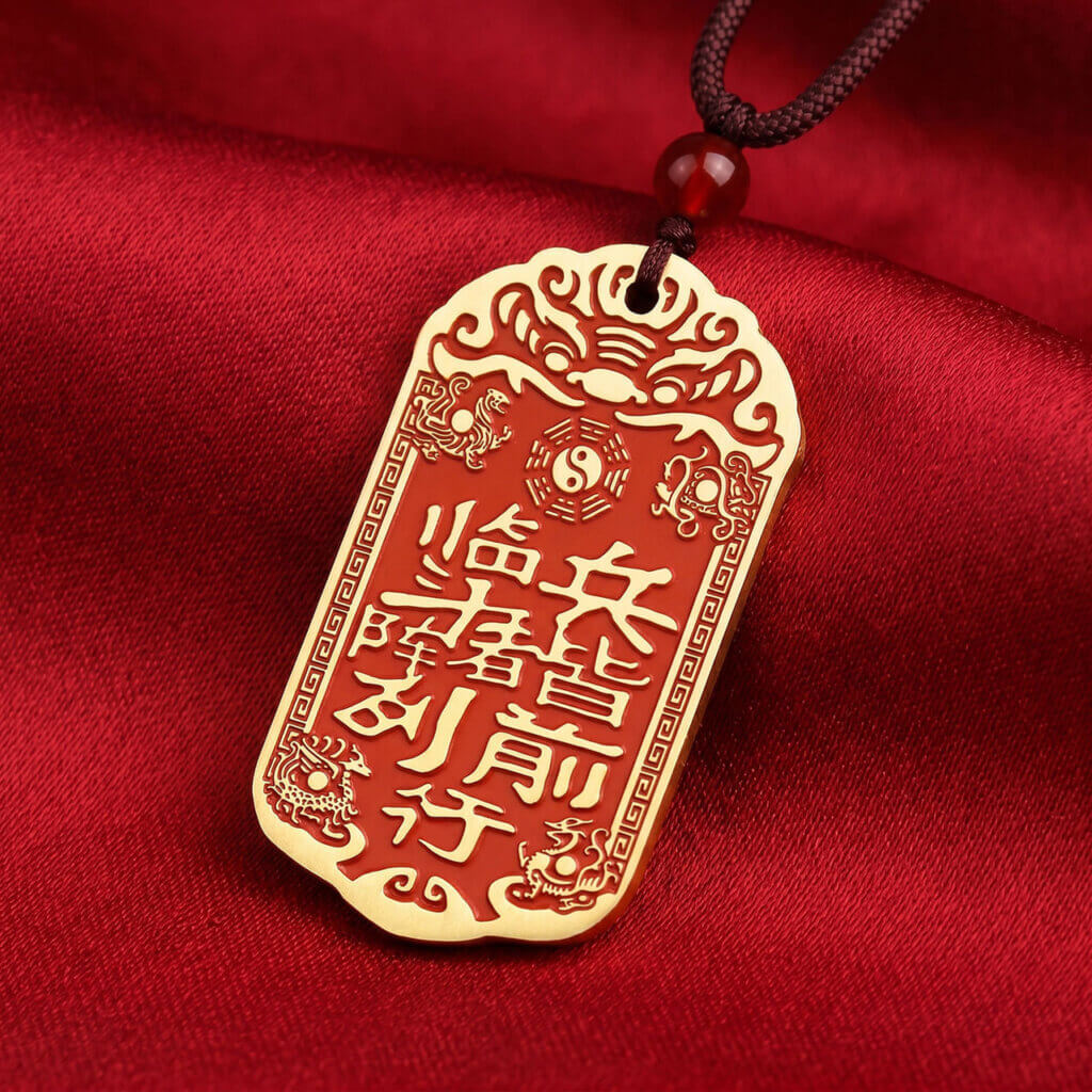 Brass pendant with Zi Wei Hui symbol and Nine Mantra motif