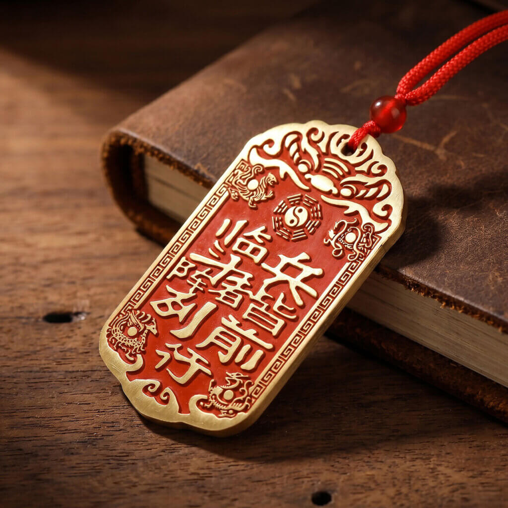 Brass pendant with Zi Wei Hui symbol and Nine Mantra motif