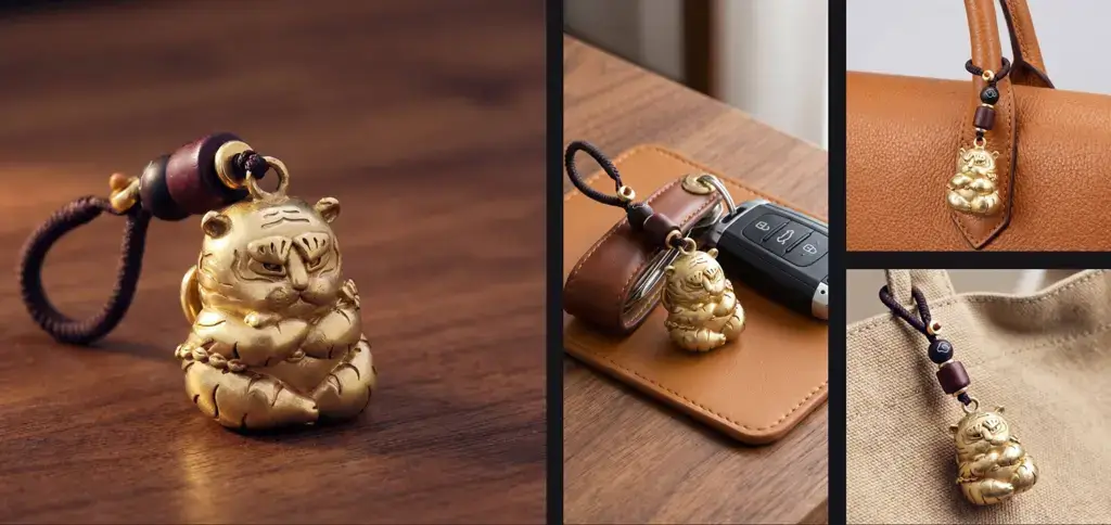 daoism light brass tiger key charm