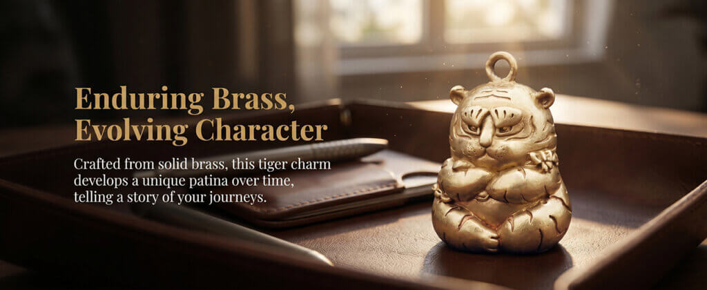 Daoism Light brass tiger key charm zodiac tiger accessory