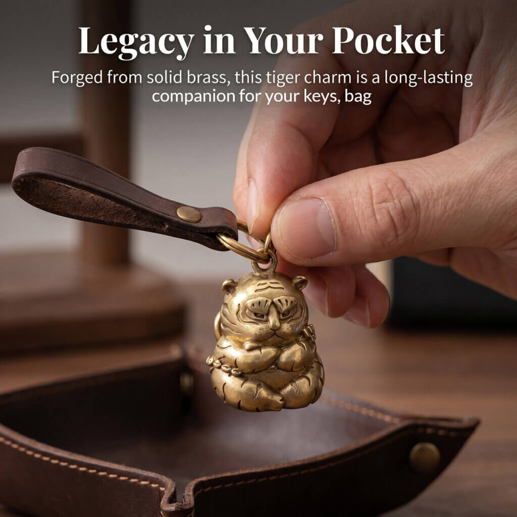 Daoism Light brass tiger key charm zodiac tiger accessory
