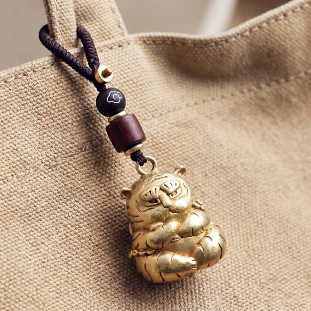 Daoism Light brass tiger key charm zodiac tiger accessory