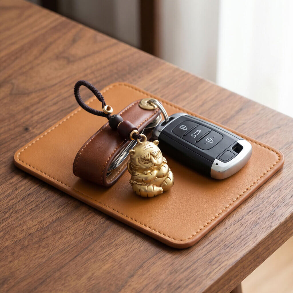Daoism Light brass tiger key charm zodiac tiger accessory