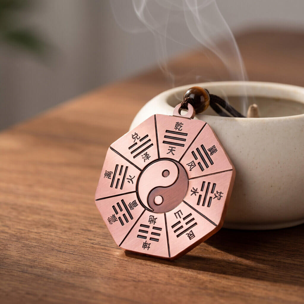 Copper Taiji Bagua pendant featuring Early Heaven and Later Heaven patterns